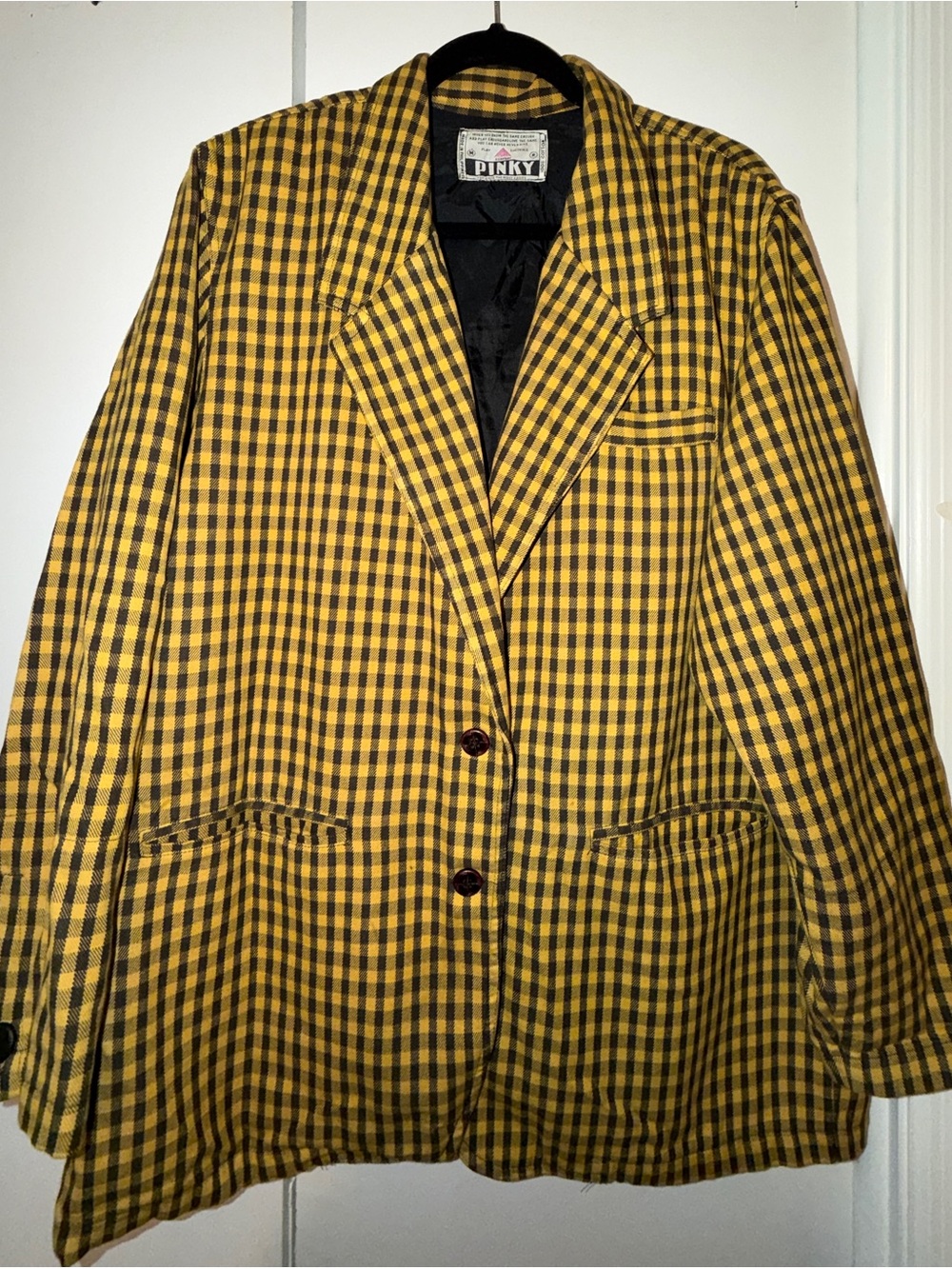 Vintage Pinky Play Clothing Co Yellow Plaid Blazer Jacket Size M 90s Schoolgirl